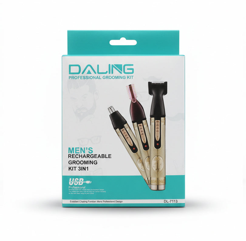 Kit de Afeitado y Grooming Profesional Daling DL-7113 – Recargable USB 3 en 1
